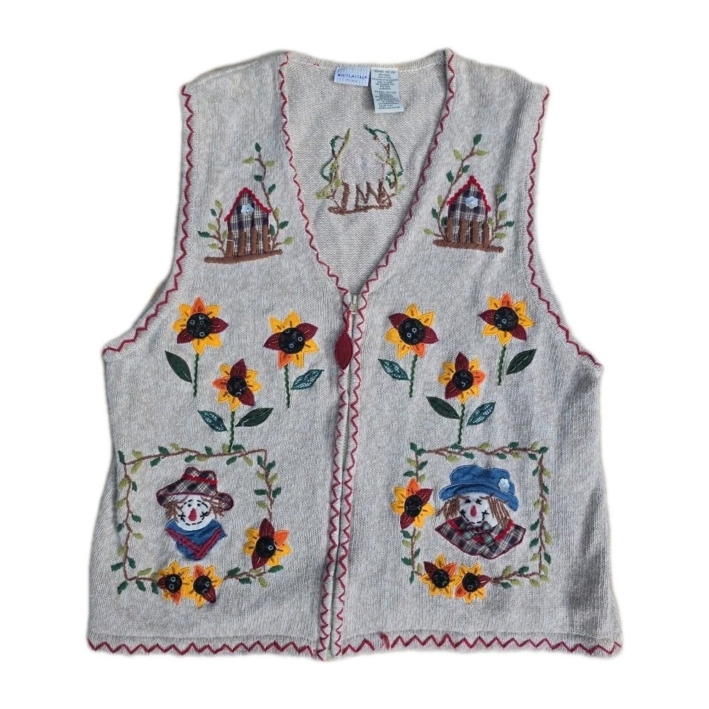 WHITE STAG Plus Size 18/20 Ramie Cotton Zippered V-Neck Sweater‎ Vest Cardigan
